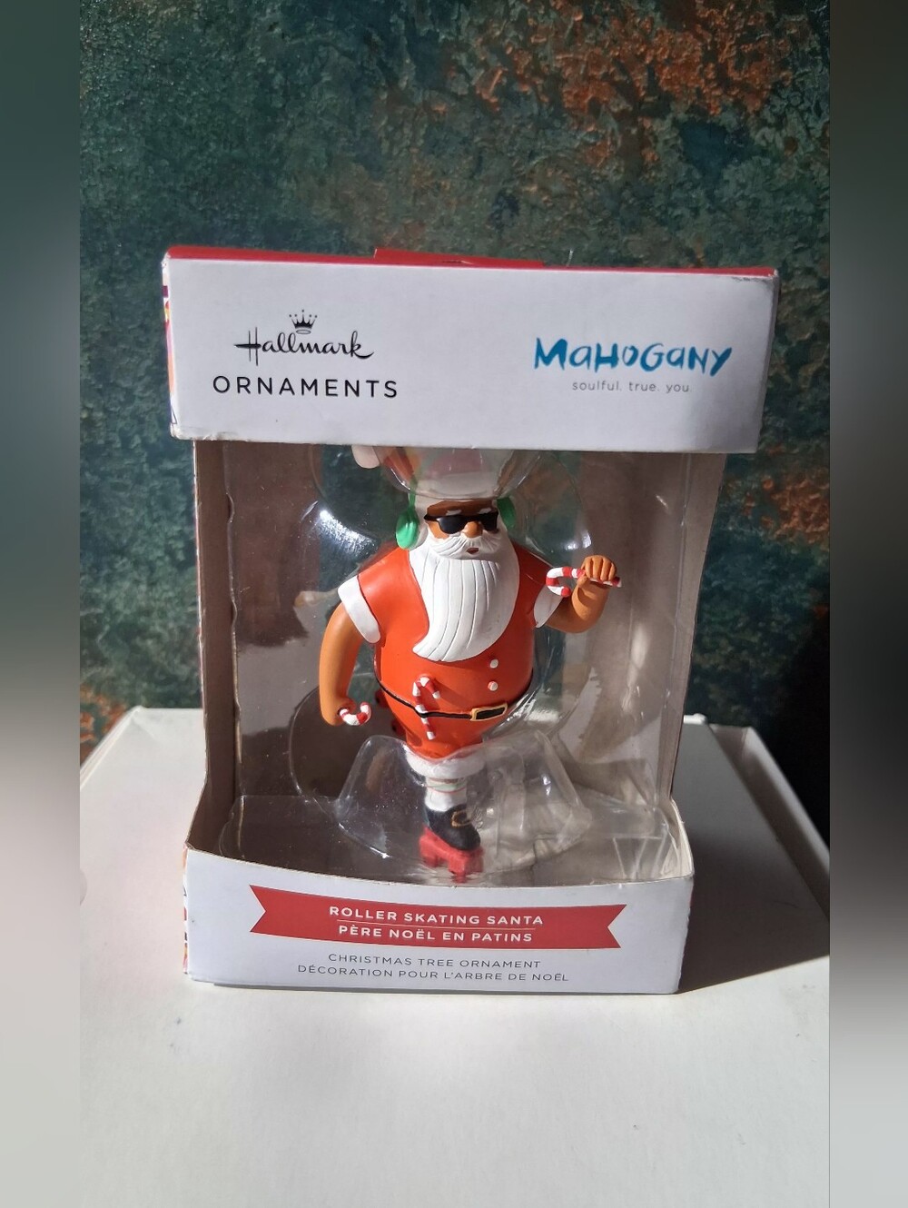 Mahogany Santa Roller Skating Santa Ornament